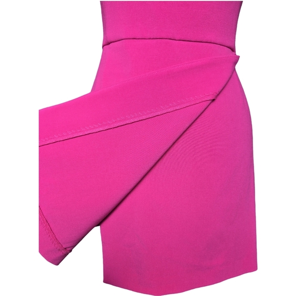 French Connection One-Shoulder Asymmetrical Mini Dress In Wild Rosa Pink Size 6 - Picture 2 of 12